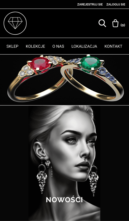 E-commerce UX/UI Design mobile homepage for a luxury jewelry e-commerce store project showing high-fidelity product rendering.