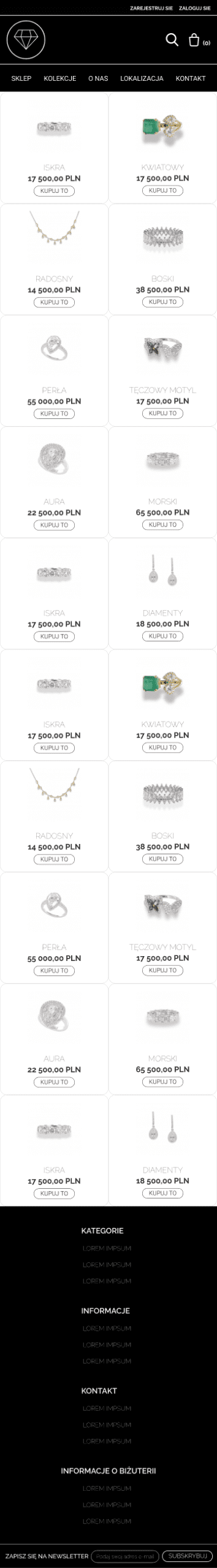 Mobile product listing page UI showing a grid of diamond rings with clear price labels and accessible 'Add to Cart' buttons.